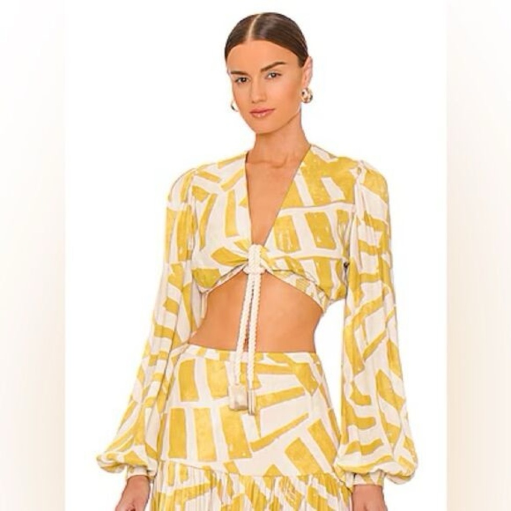 House of Harlow 1960 Linen Blend Biosa Crop Top in Canary Yellow size Medium